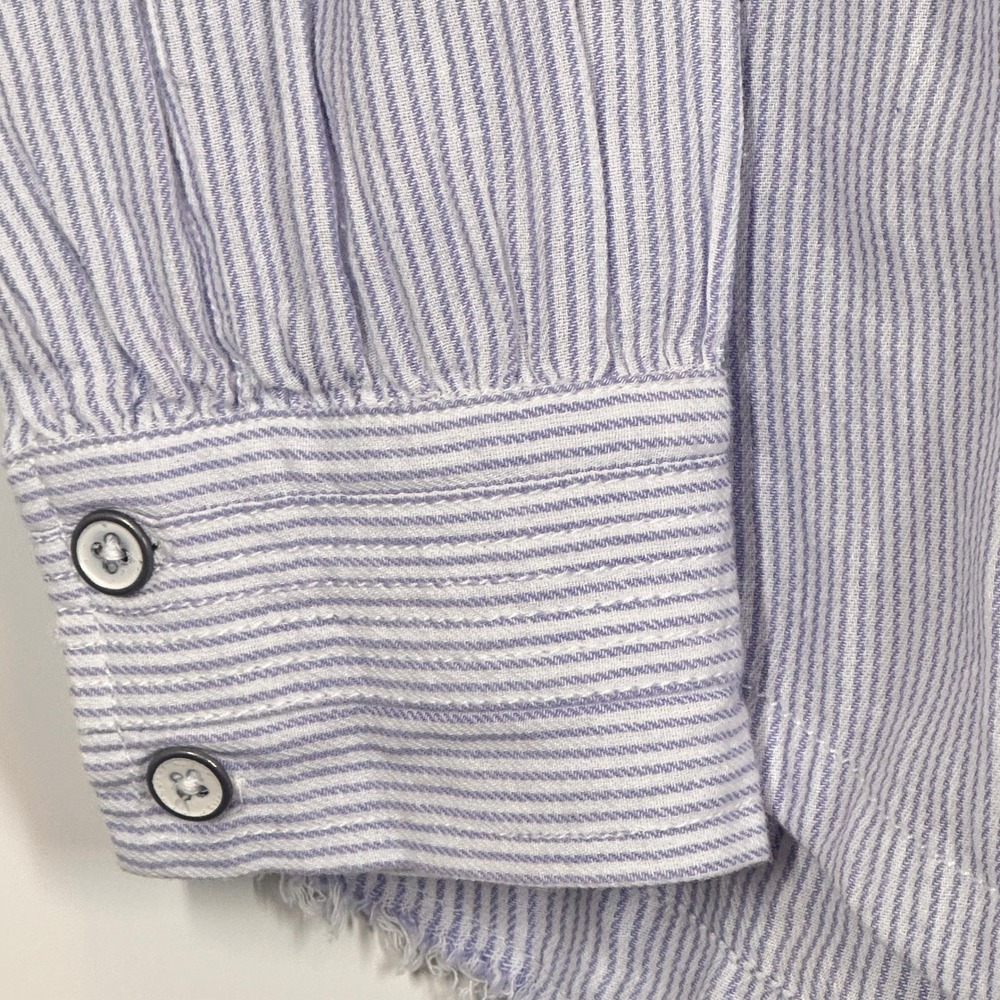 We The Free Blouse Small Blue Striped Long Sleeve Frayed Hem Button Down Boho - Picture 5 of 6